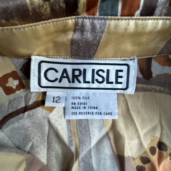 Vintage Carlisle Womens 100% Silk Abstract Print Button-Down Shirt Size 12 Brown - Picture 3 of 8